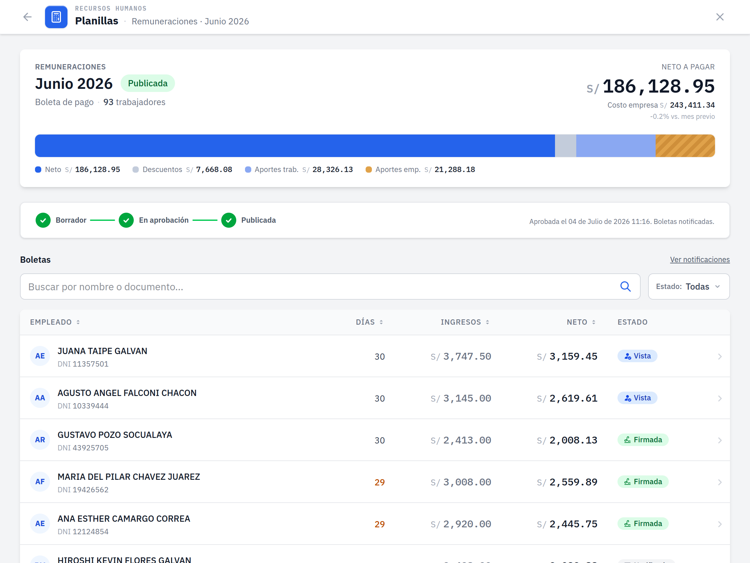 Mina365 — planilla de remuneraciones